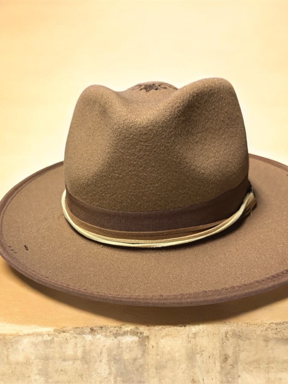 Brown Wool Fedora with Ribbon Trim